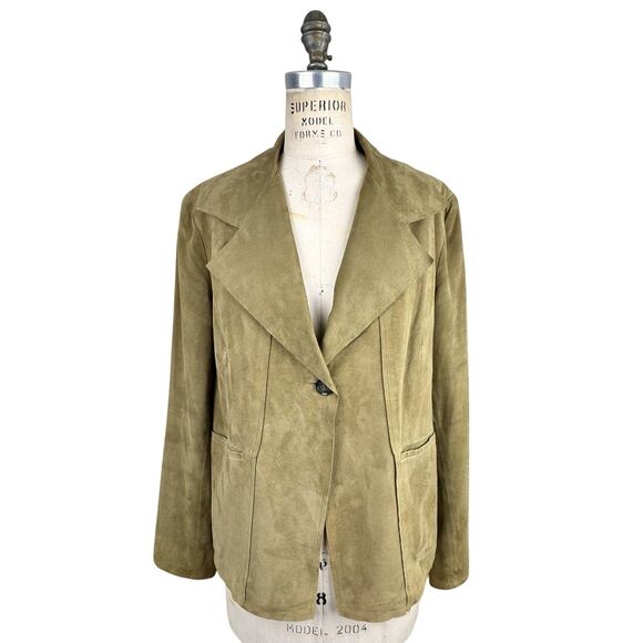 Jones New York Collection Women Suede Leather Jacket Sz 12W/JNY Sz 0X Green Fall - Picture 1 of 16